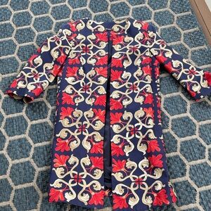 J. McLaughlin XS Cotton Lined Coat in Navy, Red and Cream Pattern NWOT